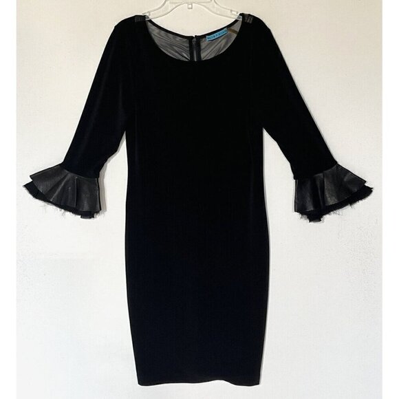 Alice + Olivia Dresses & Skirts - Alice + Olivia Black Faux Leather Trim 3/4 Ruffle Sleeve Midi Dress